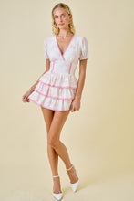 Load image into Gallery viewer, NEWEST ARRIVAL White/Pink Tiered Mini Romper Dress
