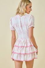 Load image into Gallery viewer, NEWEST ARRIVAL White/Pink Tiered Mini Romper Dress
