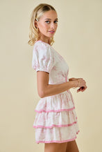 Load image into Gallery viewer, NEWEST ARRIVAL White/Pink Tiered Mini Romper Dress
