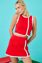 Load image into Gallery viewer, NEWEST ARRIVAL Red/White Binding Ponte Mini Skirt Set
