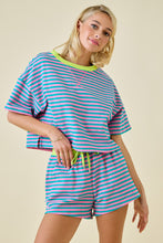Load image into Gallery viewer, NEWEST ARRIVAL Pink/Turq Striped Comfy Shorts Set
