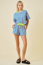 Load image into Gallery viewer, NEWEST ARRIVAL Pink/Turq Striped Comfy Shorts Set
