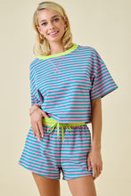 Load image into Gallery viewer, NEWEST ARRIVAL Pink/Turq Striped Comfy Shorts Set
