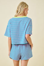Load image into Gallery viewer, NEWEST ARRIVAL Pink/Turq Striped Comfy Shorts Set
