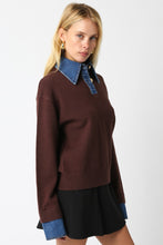 Load image into Gallery viewer, NEWEST ARRIVAL Brown/Denim Layered Knit Sweater
