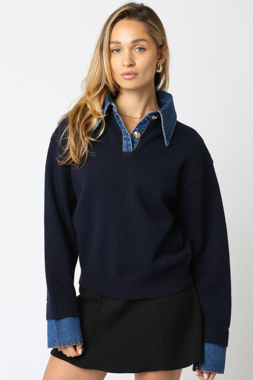NEWEST ARRIVAL Navy/Denim Layered Knit Sweater