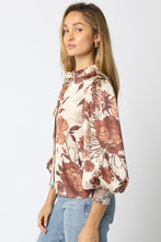 Load image into Gallery viewer, NEWEST ARRIVAL Brown Floral Satin Blouse
