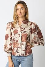 Load image into Gallery viewer, NEWEST ARRIVAL Brown Floral Satin Blouse
