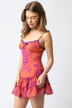 Load image into Gallery viewer, NEWEST ARRIVAL Orange/Purple Floral Ruffle Mini Dress
