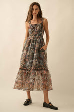 Load image into Gallery viewer, NEWEST ARRIVAL Black Floral Organza Midi Dress
