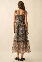 Load image into Gallery viewer, NEWEST ARRIVAL Black Floral Organza Midi Dress
