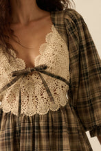 Load image into Gallery viewer, NEWEST ARRIVAL Brown Plaid Lace Bubble Dress
