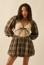 Load image into Gallery viewer, NEWEST ARRIVAL Brown Plaid Lace Bubble Dress
