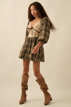 Load image into Gallery viewer, NEWEST ARRIVAL Brown Plaid Lace Bubble Dress
