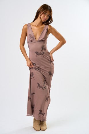 NEWEST ARRIVAL Brown Horse Mesh Maxi Dress