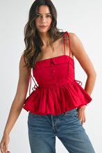 Load image into Gallery viewer, NEWEST ARRIVAL Red Peplum Shoulder Tie Top

