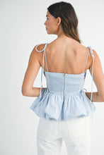 Load image into Gallery viewer, Baby Blue Peplum Shoulder Tie Top
