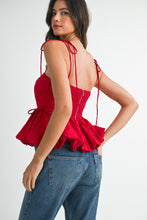 Load image into Gallery viewer, NEWEST ARRIVAL Red Peplum Shoulder Tie Top
