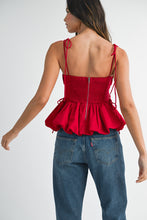 Load image into Gallery viewer, NEWEST ARRIVAL Red Peplum Shoulder Tie Top
