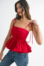 Load image into Gallery viewer, NEWEST ARRIVAL Red Peplum Shoulder Tie Top
