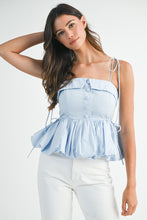 Load image into Gallery viewer, Baby Blue Peplum Shoulder Tie Top
