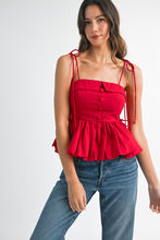 Load image into Gallery viewer, NEWEST ARRIVAL Red Peplum Shoulder Tie Top
