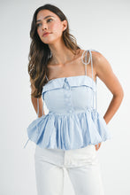 Load image into Gallery viewer, Baby Blue Peplum Shoulder Tie Top
