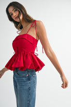 Load image into Gallery viewer, NEWEST ARRIVAL Red Peplum Shoulder Tie Top
