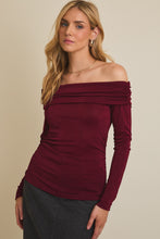 Load image into Gallery viewer, NEWEST ARRIVAL Burgundy Off Shoulder Long Sleeve Top
