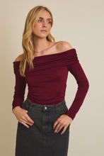 Load image into Gallery viewer, NEWEST ARRIVAL Burgundy Off Shoulder Long Sleeve Top
