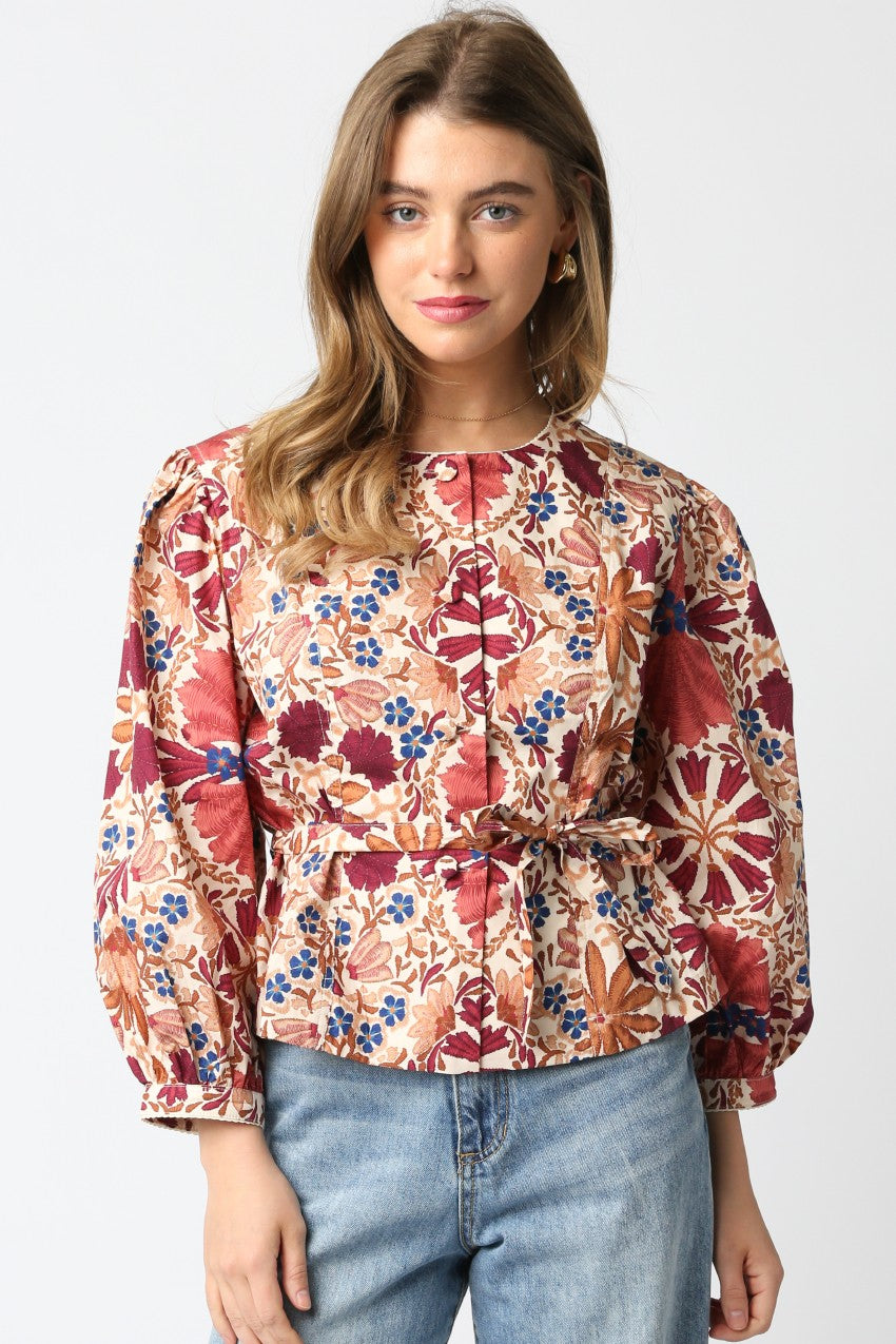 NEWEST ARRIVAL Burgundy/Cream Floral Blouse