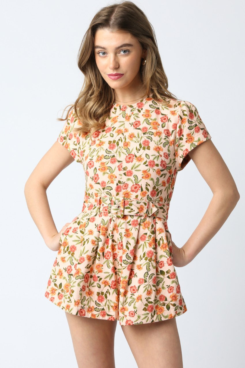 NEWEST ARRIVAL Peach Rust Short Sleeve Denim Romper