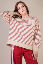 Load image into Gallery viewer, NEWEST ARRIVAL Cream/Red Striped Casual Oversized Top
