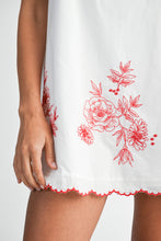 Load image into Gallery viewer, White/Red Floral Scallop Trim Dress
