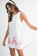 Load image into Gallery viewer, White/Red Floral Scallop Trim Dress

