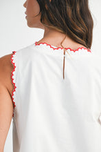Load image into Gallery viewer, White/Red Floral Scallop Trim Dress
