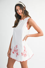 Load image into Gallery viewer, White/Red Floral Scallop Trim Dress
