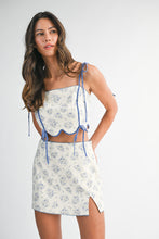 Load image into Gallery viewer, NEWEST ARRIVAL Blue Floral Scallop Mini Skirt Set
