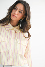 Load image into Gallery viewer, NEWEST ARRIVAL Yellow/Pink Scallop Cropped Button Down Top
