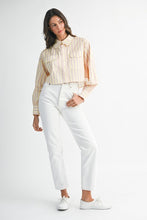 Load image into Gallery viewer, NEWEST ARRIVAL Yellow/Pink Scallop Cropped Button Down Top
