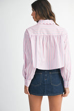 Load image into Gallery viewer, NEWEST ARRIVAL Pink/Blue Scallop Cropped Button Down Top
