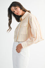 Load image into Gallery viewer, NEWEST ARRIVAL Yellow/Pink Scallop Cropped Button Down Top
