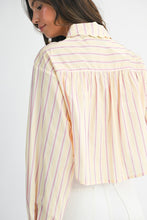 Load image into Gallery viewer, NEWEST ARRIVAL Yellow/Pink Scallop Cropped Button Down Top
