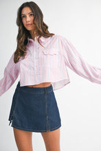 Load image into Gallery viewer, NEWEST ARRIVAL Pink/Blue Scallop Cropped Button Down Top
