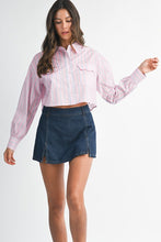 Load image into Gallery viewer, NEWEST ARRIVAL Pink/Blue Scallop Cropped Button Down Top

