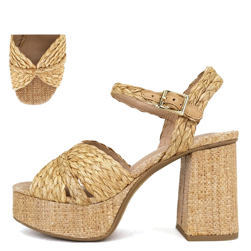NEWEST ARRIVAL Raffia Chunky Platform Heels