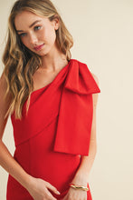 Load image into Gallery viewer, NEWEST ARRIVAL Red One Shoulder Bow Mini Dress
