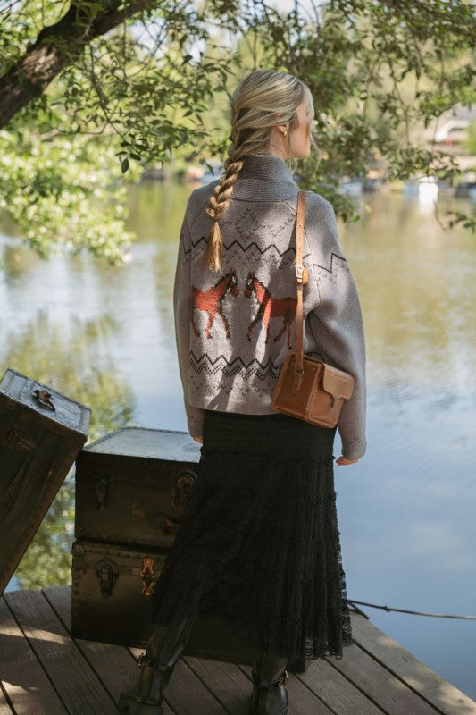 NEWEST ARRIVAL Gray Horse Knit Sweater Cardigan