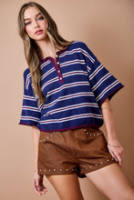Load image into Gallery viewer, NEWEST ARRIVAL Navy/Burgundy Striped Henley Knit Top
