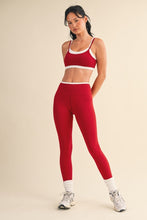 Load image into Gallery viewer, NEWEST ARRIVAL Crimson Red Athletic Layered Sports Bra and Leggings Set
